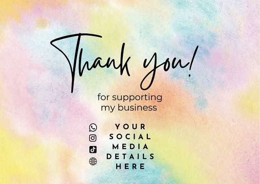 Thank You Cards- Pastel (Personalised) Pack of 50 or 100